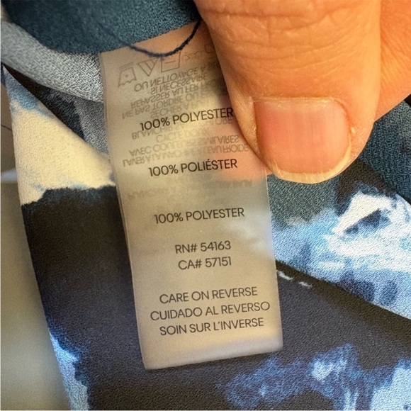 Calvin Klein High Neck Cap Sleeve Blue and White Blouse - Picture 8 of 13